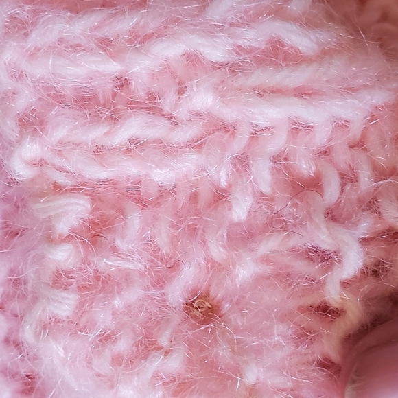 Vintage Handmade Cable Knit Light Pink Button-down Sz. L Sweater Cardigan - Picture 8 of 10